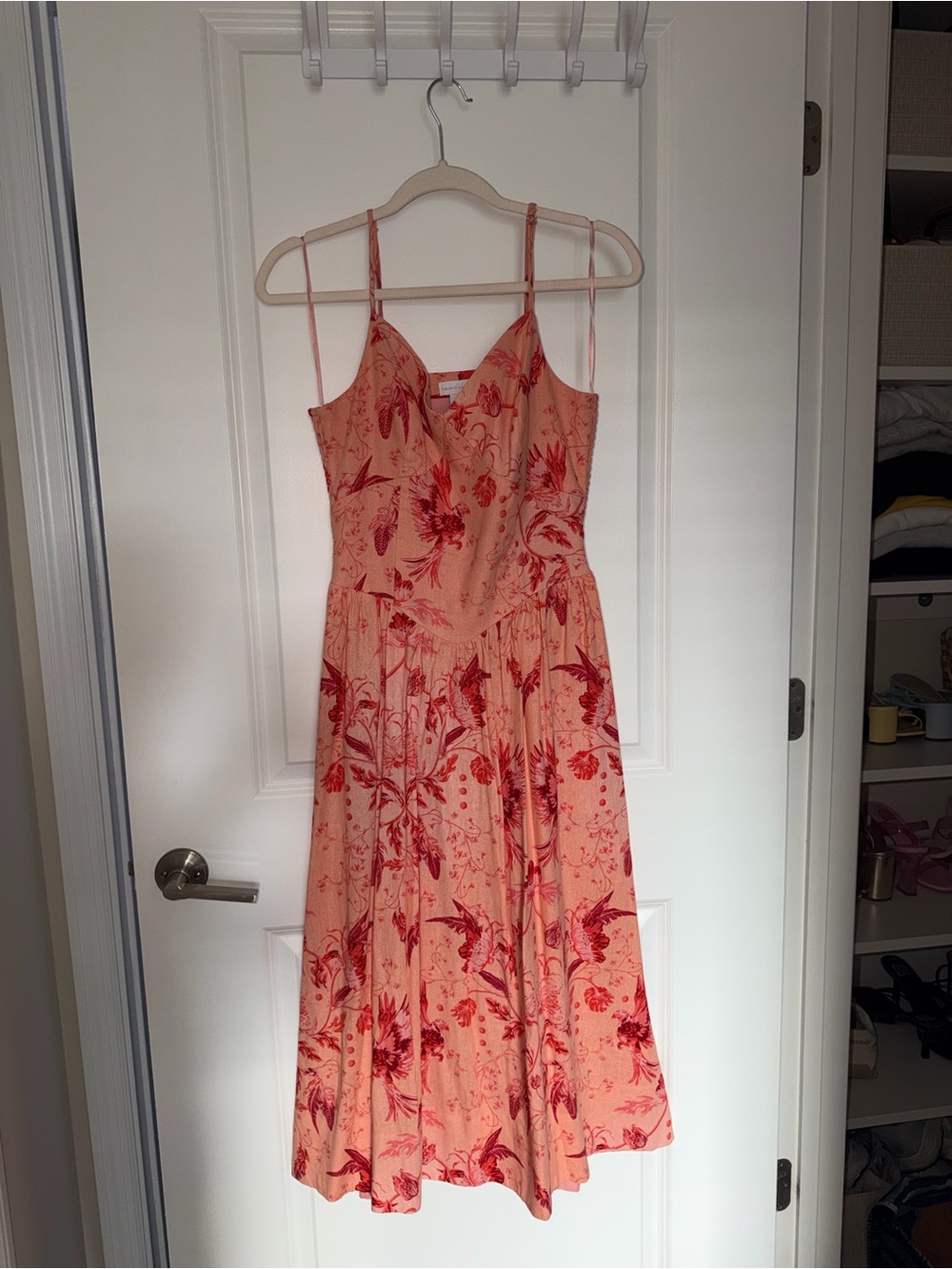House of Harlow 1960 Peach Midi Dress with Red Floral Print